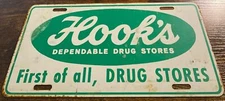 Hook's Dependable Drug Stores Booster License Plate Indianapolis Indiana STEEL