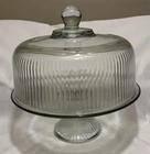 Anchor Hocking Monaco Dome Ribbed 11” Cake Plate & Punch Bowl Very Heavy VINTAGE