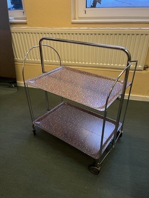 Servierwagen 50s/60s Bremshey Gerlinol Dinett Blumenmuster Zwei Etagen, klappbar