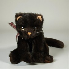 TY Classic 2002 Black-Brown Purrecious Cat Kitten Plaid Bow Brown Eyes Plush 10"