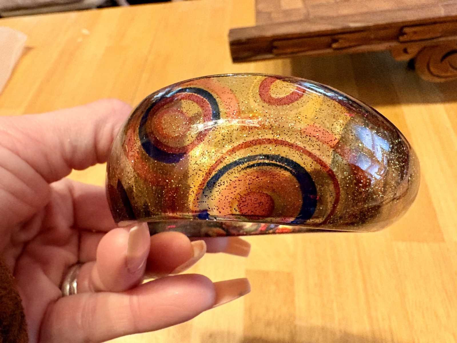 Wide Lucite Bangle Bracelet translucent yellow wi… - image 6