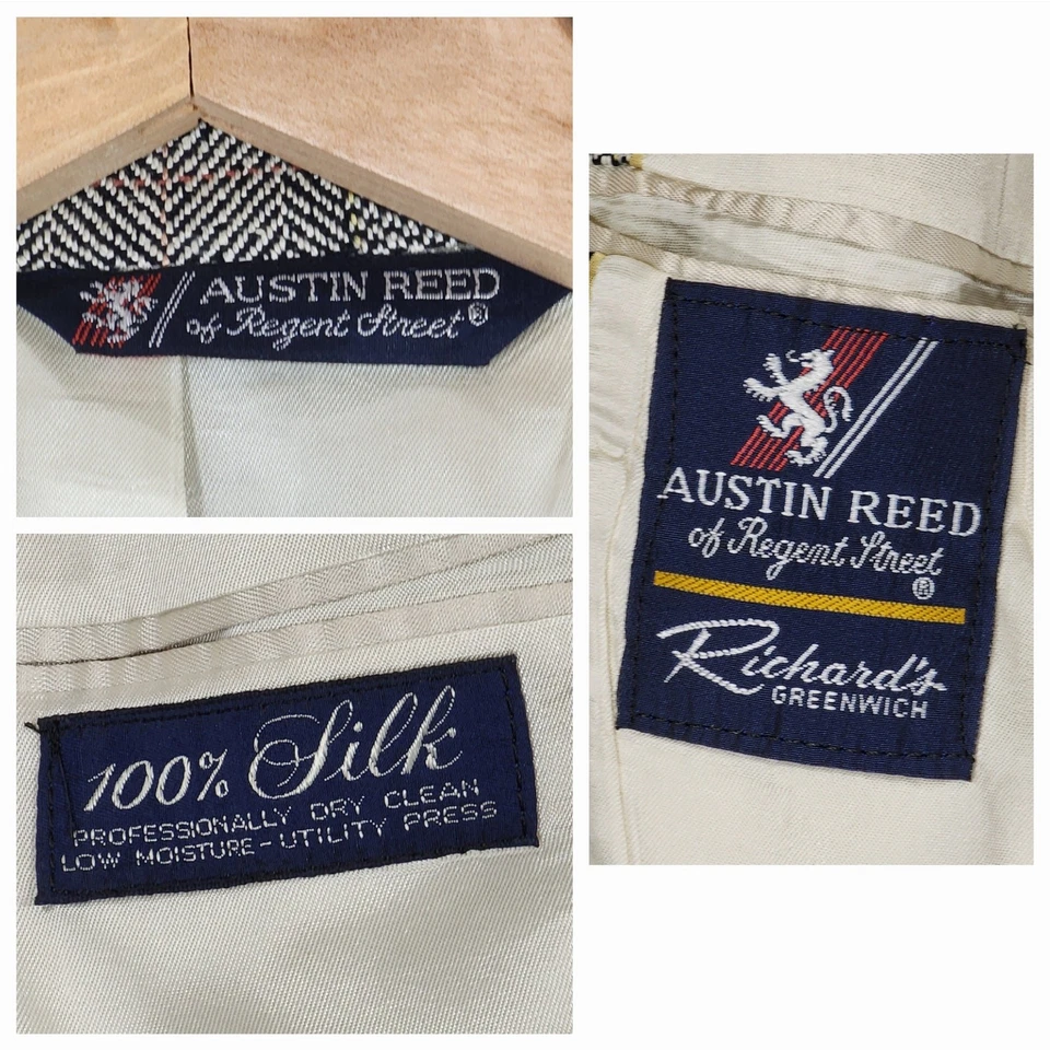 Blazer De Colección Austin Reed Seda 42S Hombres Espiga Cuadros Negro Blanco Azul Rosa EE. UU. Foto 4 de 4