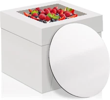 Cake Box with Cake Boards, 2 Pack 8 in Disposable Cake Carrier, Cakes Transport 