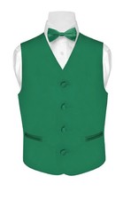 BOY'S Dress Vest  BOW TIE Solid EMERALD GREEN Color BowTie Set for Suit or Tux