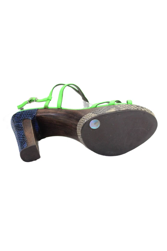 Tacones Rebecca Taylor para mujer de cuero con tiras verde neón multicolor talla 9 Foto 4 de 4