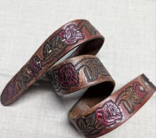 vintage TOOLED buckle belt ROSES handcrafted 30 leather WESTERN floral cowboy