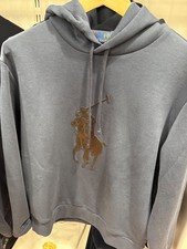 NWT Polo Ralph Lauren Navy w/ BLACK LEATHER BIG PONY Fleece Hoodie Sweatshirt