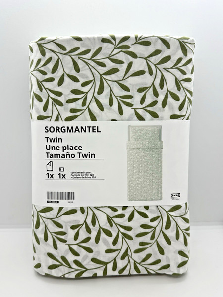 Funda nórdica y funda de almohada doble Ikea SORGMANTEL hoja blanca/verde NUEVO