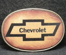 XE07190 VINTAGE 1970s  CHEVROLET  AUTOMOBILE ADVERTISEMENT LEATHER BELT BUCKLE