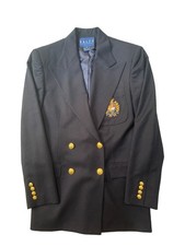 Vtg Ralph Lauren Womens 8 Blazer Crest Gold blue label Buttons logo polo 90s 80s