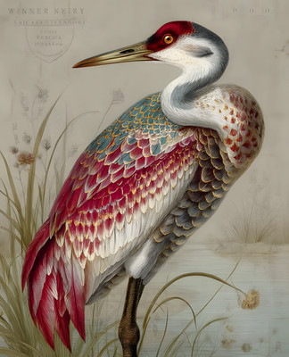 8x10 Red Crowned Crane Art Print - 617081608