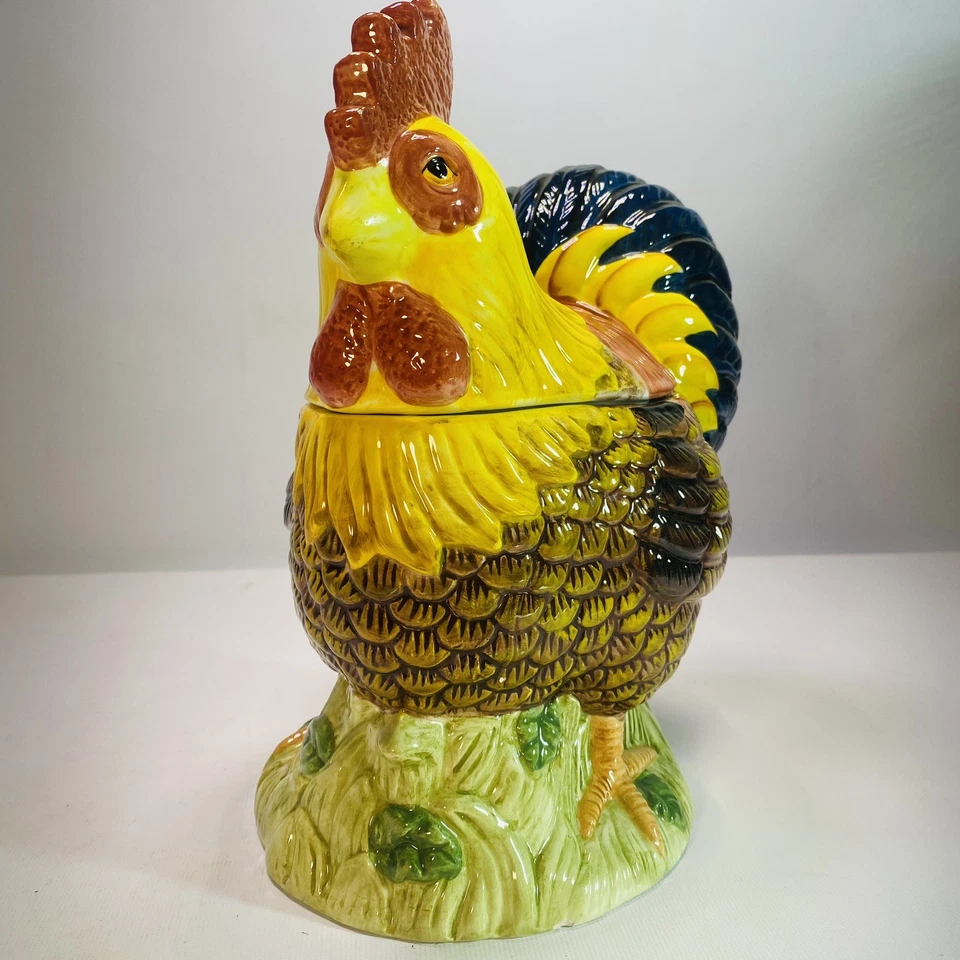 Tarro de galletas de pollo de gallo de colección otoño otoño colores amarillo azul acción de gracias Foto 2 de 4