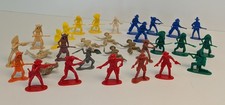 34 pieces Vintage Plastic Cowboys Indians Western Figures Native American Teepee