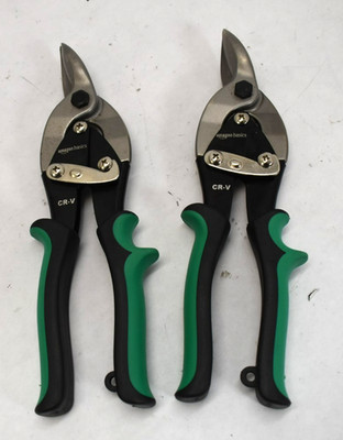 2 Pack Amazon Basics Aviation Tin Snips Set 8'' Metal Cutter Shear CR-V Green