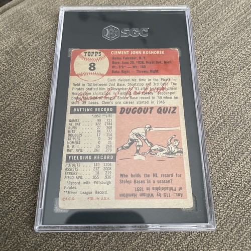 1953 TOPPS #8 CLEM KOSHOREK Pittsburgh Pirates. SGC 3 - Picture 2 of 2