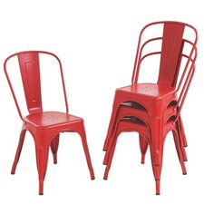 Metal Chairs Set of 4 Stackable Chairs Patio Chairs 18 Inch Seat Height Resta...