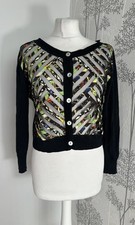 Cluny Silk Blend Window Pant Button Down Cropped Black Cardigan Large