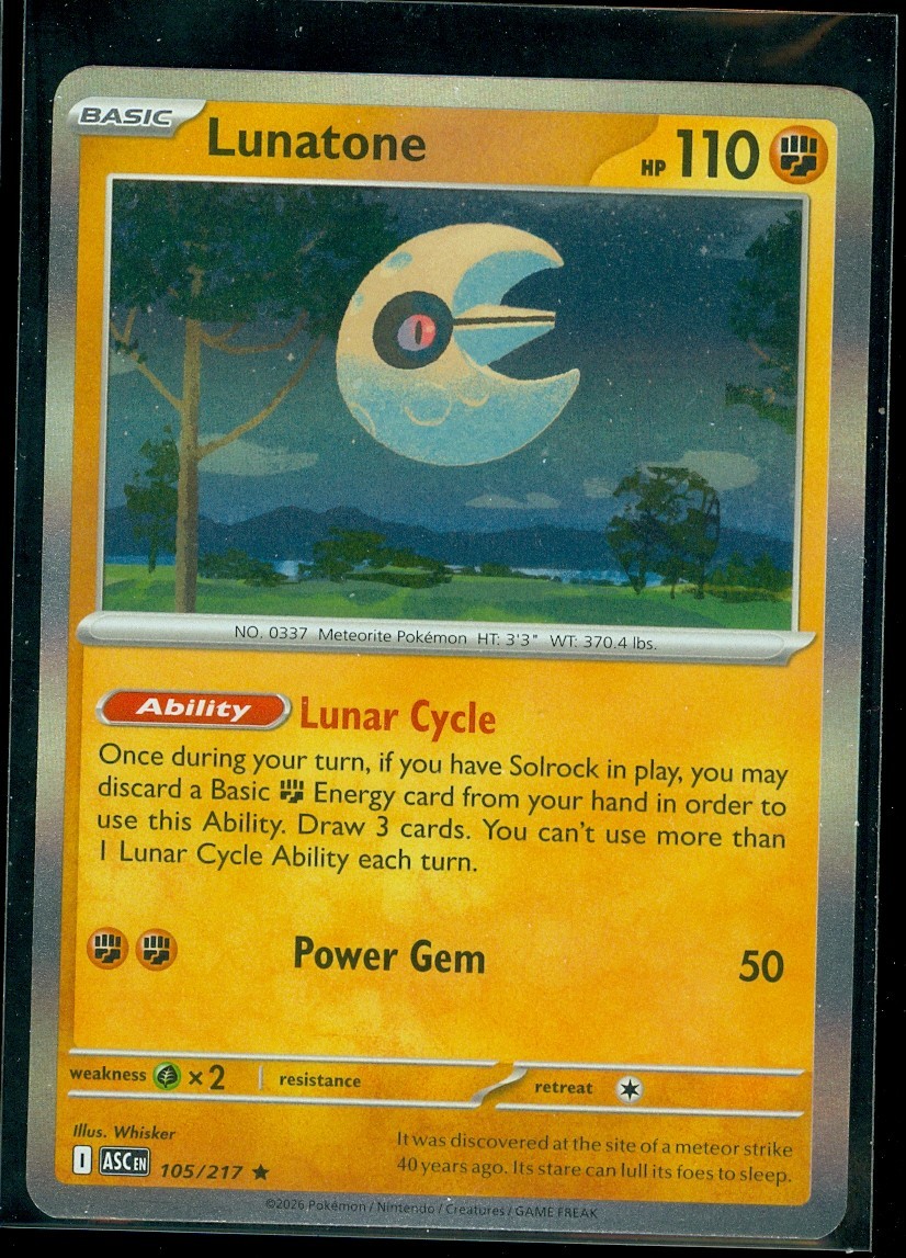 Pokemon LUNATONE 105/217 - Ascended Heroes - RARE HOLO - MINT
