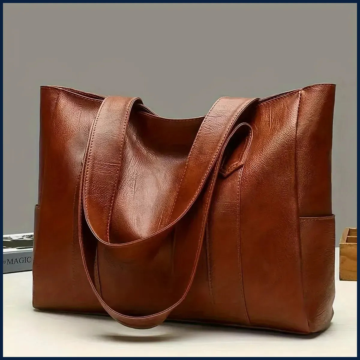 Vintage Large Capacity Tote Bag, Retro Vegan Shoulder Bag, Women's Casual