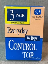 Everyday Control Top Pantyhose By Leggs 3 Pair Pack Jet Black Vintage Size Q