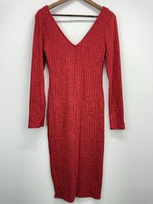 Fashion Nova size Large Women’s Red Long Sleeve V-neck Midi Dress NWT