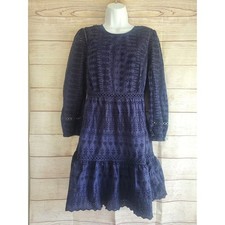 J. Crew Eyelet Lace Flutter Hem Dress Size 2 Navy Blue Preppy A Line EUC