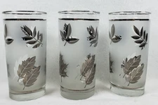 3 Vintage LIBBEY 5 1/2" Frosted SILVER Leaf - Tea Water Soda - Tumbler Glasses