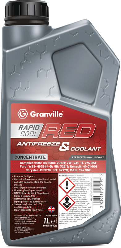 Granville - Rapid Cool Red Antifreeze / Coolant OAT Concentrate 1L