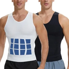 Men Compression Shirt Slimming V-Neck Body Shaper Vests Tummy Control Shapewear