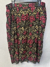 Sag Harbor Woman 1X Skirt Black Red Gold Floral Rayon Boho Midi Skirt Pull On