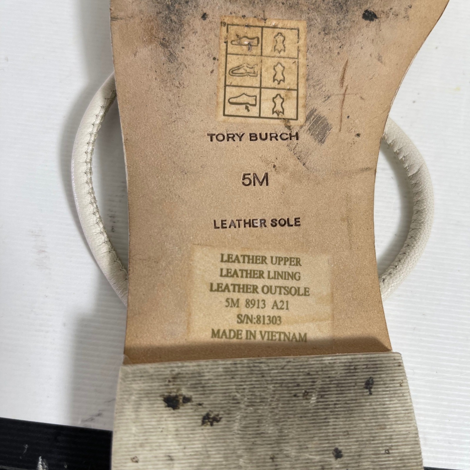 Tory Burch Capri Beaded Leather Sandals White Gold Flats Slip On Women's 5 M thumbnail 12