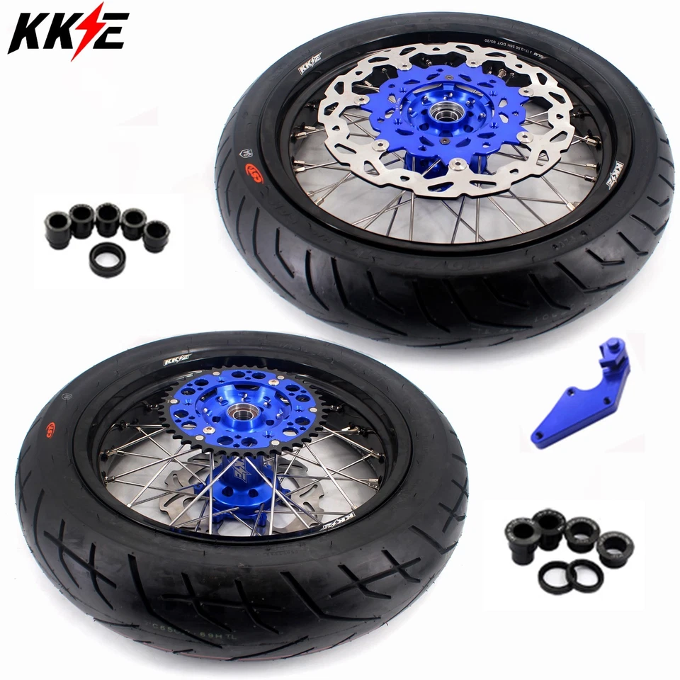 KKE 17" Supermoto Wheels Rims Tyres Set for Yamaha WR250F 2020-2026 WR450F Blue - image 1 of 4