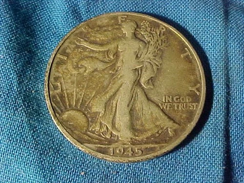 Orig US Vintage SILVER COIN-1945 D WALKING LIBERTY HALF DOLLAR