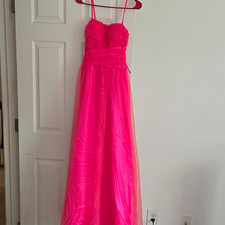 mxi Pink Glitter Tulle Sweetheart Spaghetti Strap Long Gown Dress Size S