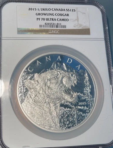 2015 Canada 1/2 Kilo Silver Growling Cougar $125 NGC PF70 Ultra Cameo