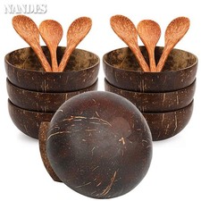 Natural Coconut Bowl Set Handmade Wooden Spoon Fruit Salad Dessert Ramen Bowl