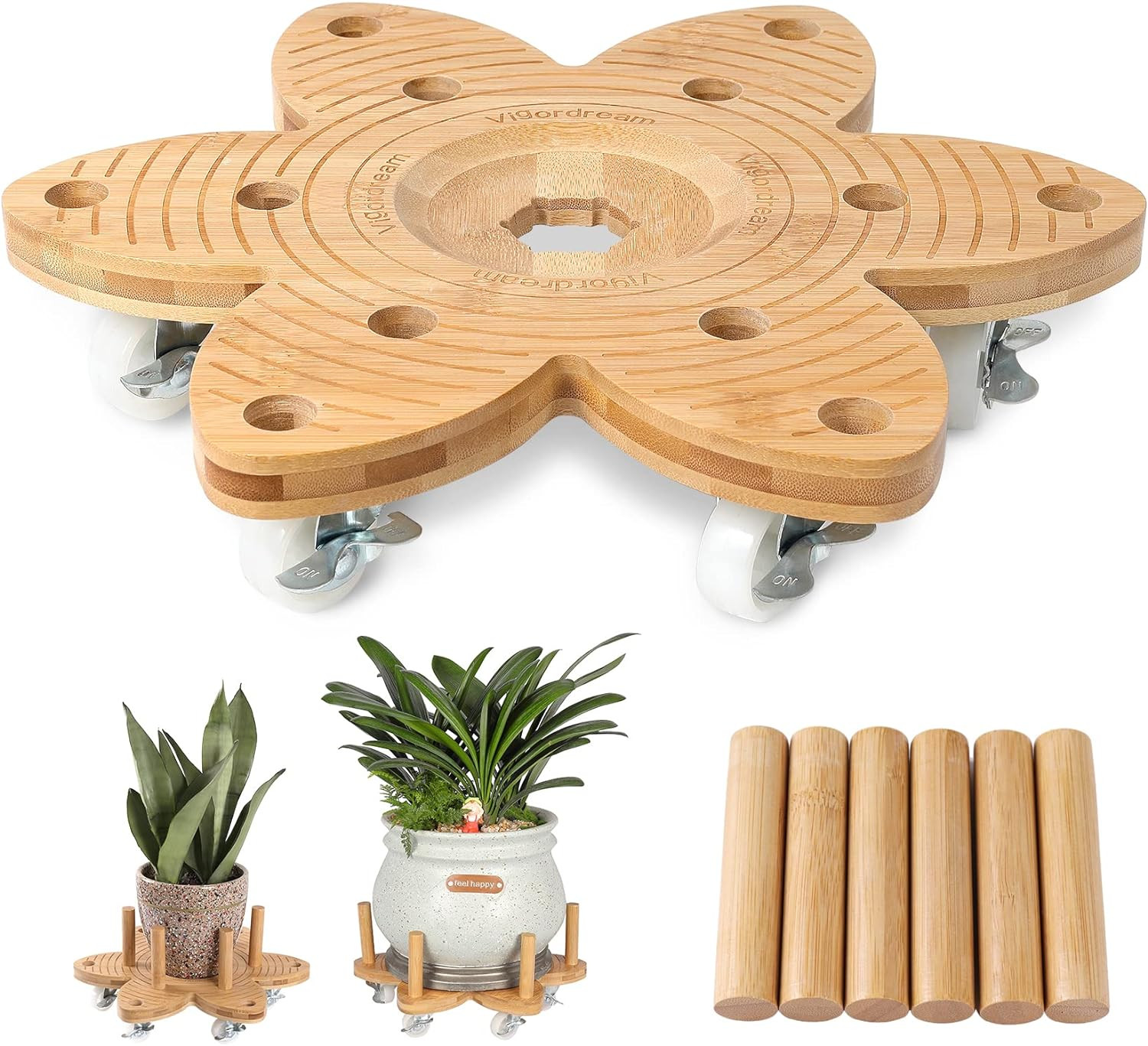 Plant Caddy with Wheels 14" Heavy Duty Plant Rollers for Flower Pot