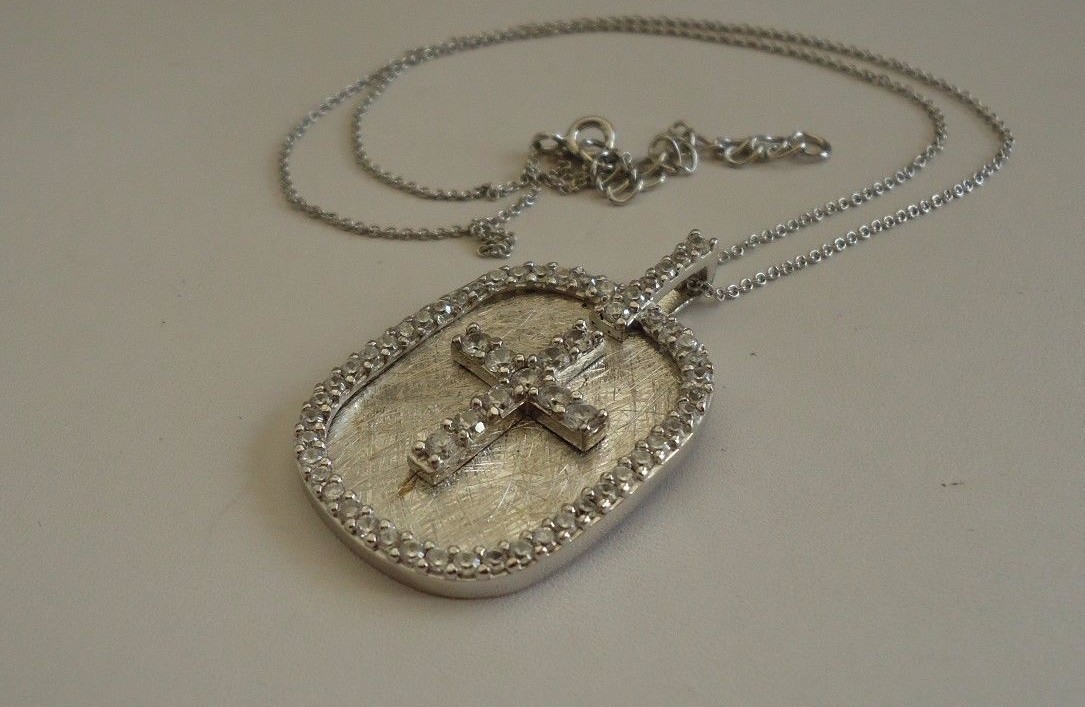 アクセサリー A&G 3 Cross Dog Tag Necklace 925 STERLING SILVER DOG TAG CROSS NECKLACE PENDANT W/ 3 cts
