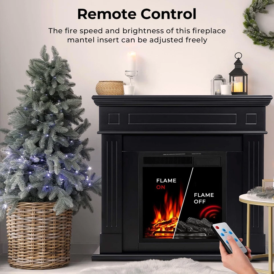43” Electric Fireplace Mantel Freestanding, Remote , Adjustable Led Flame,Black - Image 3 of 4