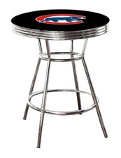 MLB Bar Table Black and Chrome w/Team Logo Vinyl Decal and a Glass Top Option