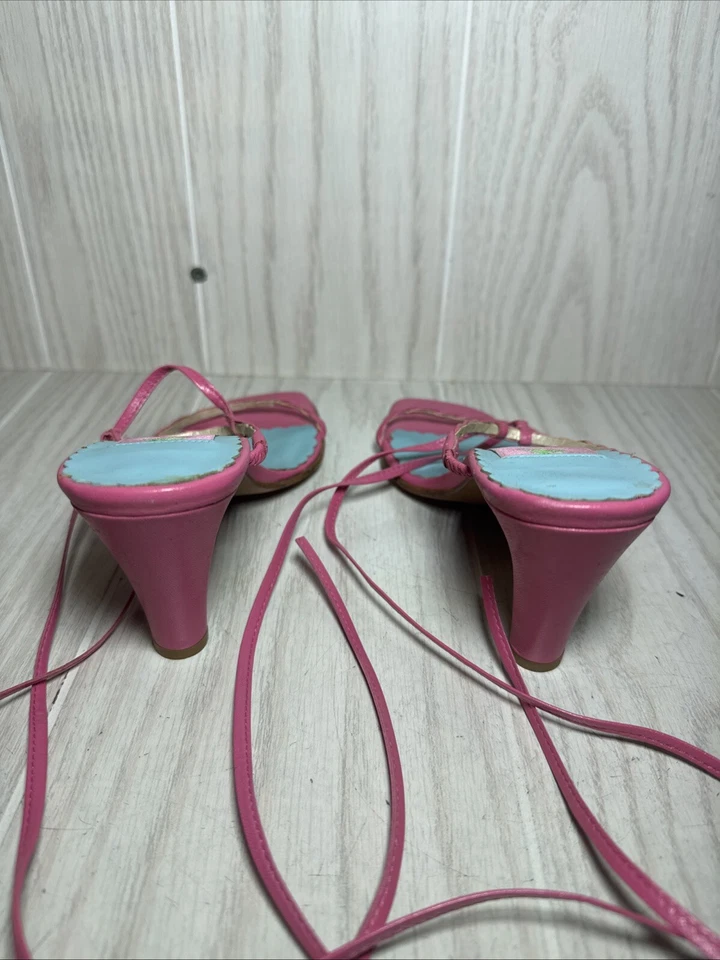 Sandalias de tacón LILLY PULITZER para mujer verde rosa azul tejido talla 6B Foto 4 de 4