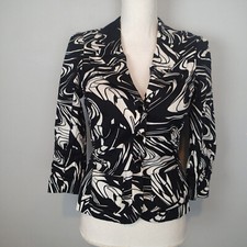 Laurel By Escada Black White Cotton 34/ Sleeve Jacket Blazer Sz 2