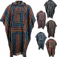 HIPPIE HOODIE PONCHO LONG  ETHNIC MEXICAN STYLE GHERI COTTON FESTIVAL CAMPING