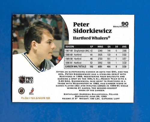 #125-90 JJ DAIGNEAULT ERROR WRONG BACK P SIDORKIEWICZ 1991-92 PROSET - Picture 2 of 2