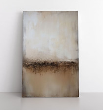 Neutral Abstract Beige Brown Painting Print on Framed Canvas Wall Art, Modern