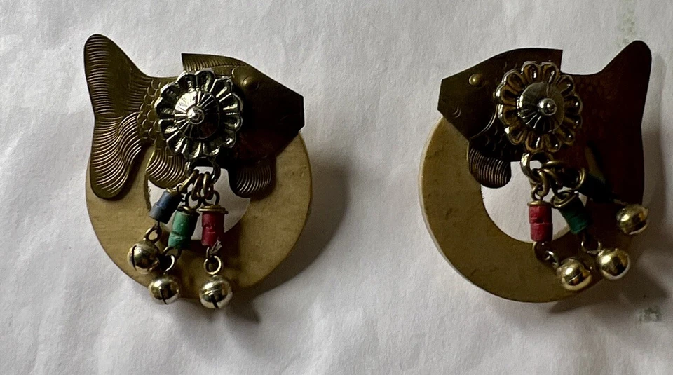 Pendientes de pez de latón aro de madera colgantes estrellas de mar grabado metal náutico vintage 16p Foto 2 de 4