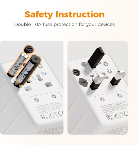 Universal Travel Adapter Worldwide, TESSAN International Plug Adaptor with 1 USB - Picture 2 of 7