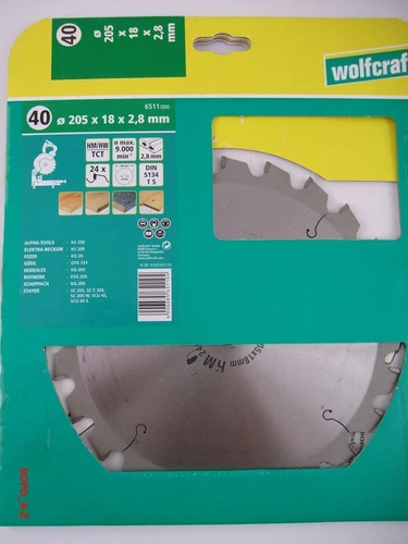 Kreissägeblatt HM Ø205x18x2,8 mm  Wolfcraft Sägeblatt 24 Zähne