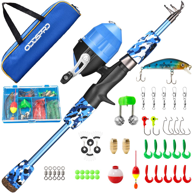 Kids Fishing Rod and Spincast Reel Combo Kit Telescopic Pole Summer