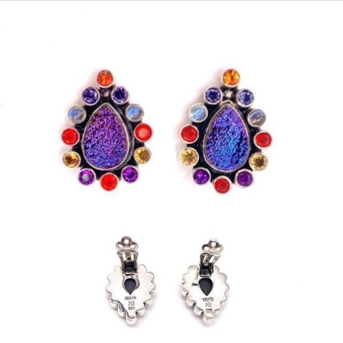 Nicky Butler NB Druzy Earrings 925 Sterling Silver Designer Clip-On Carnelian 💜 - 第 11/13 張圖片